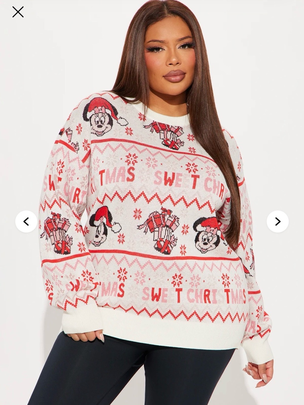 Disney White & Red Mickey Holiday Crewneck Sweater